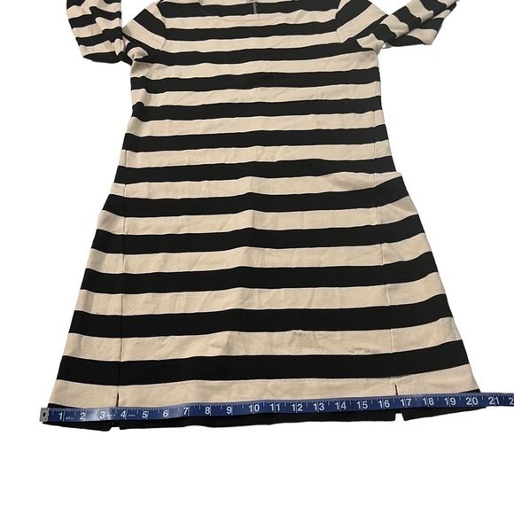 Theory Women Cream & Black Striped Long Sleeve Round Neck Mini Shift Dress Sz M - Picture 10 of 15